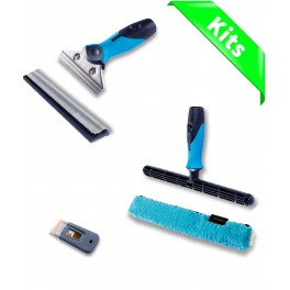 Kit professionnel de lavage vitre avec raclette, mouilleur et grattoir